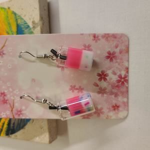 PINK/WHITE CONFETTI BOBA DRINK EARRINGS